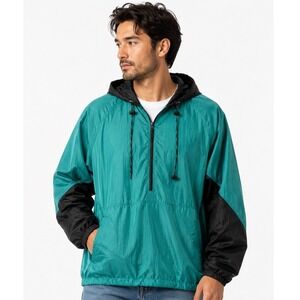 Ocean Equipment Vintage 90s Teal Black Colorblock Anorak Windbreaker Large Nylon